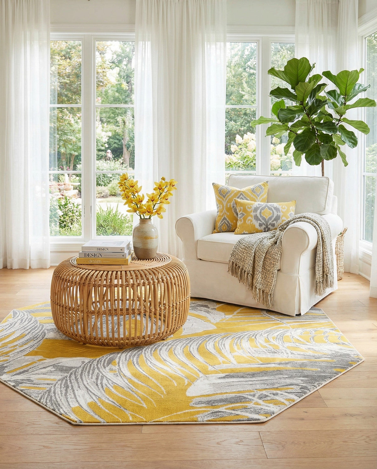 Meadow Breeze Collection Area Rug -  Clover Octagon Yellow  lifestyle 185