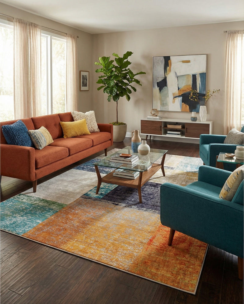 Colorburst Oasis Collection Area Rug - Palette Rectangle Multi  lifestyle 21