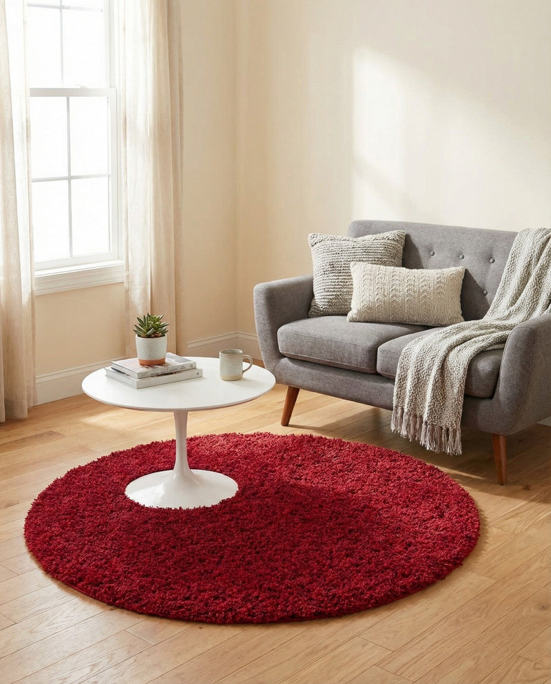Plush Oasis Collection Area Rug - Serenity (Cherry Red) Round Cherry Red  lifestyle 38