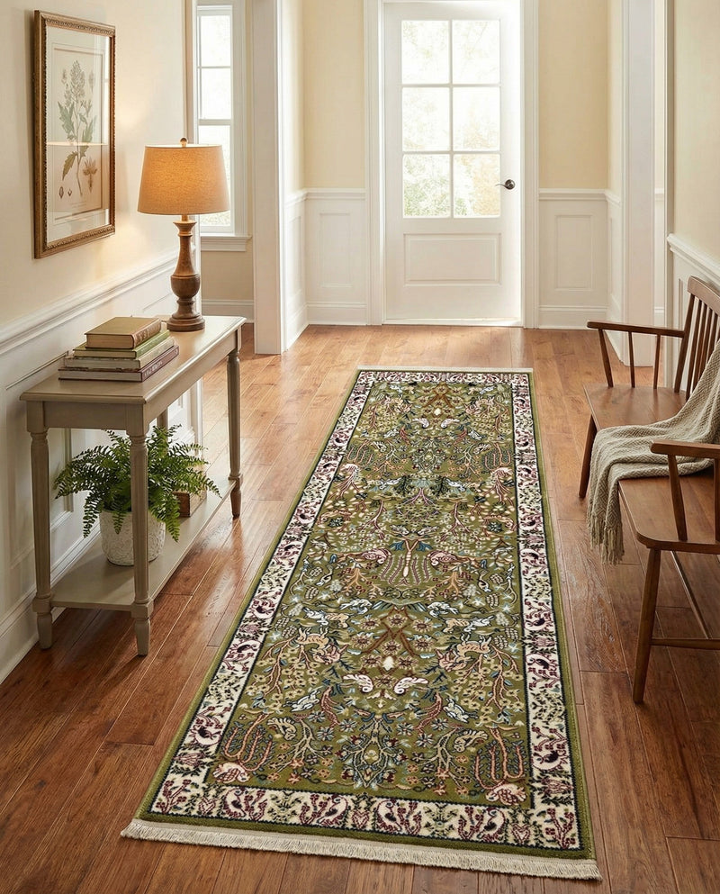 Persian Elegance Collection Area Rug -  Kerman (Green) Runner Green  lifestyle 56