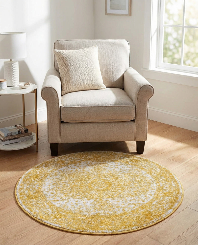 Dover Terrace Collection Area Rug - Marina (Yellow) Round Yellow  lifestyle 39