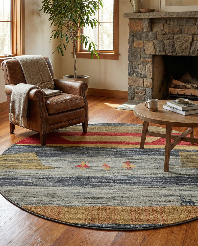 Zagros Oasis Collection Area Rug -  Lordegan Round Blue  lifestyle 44