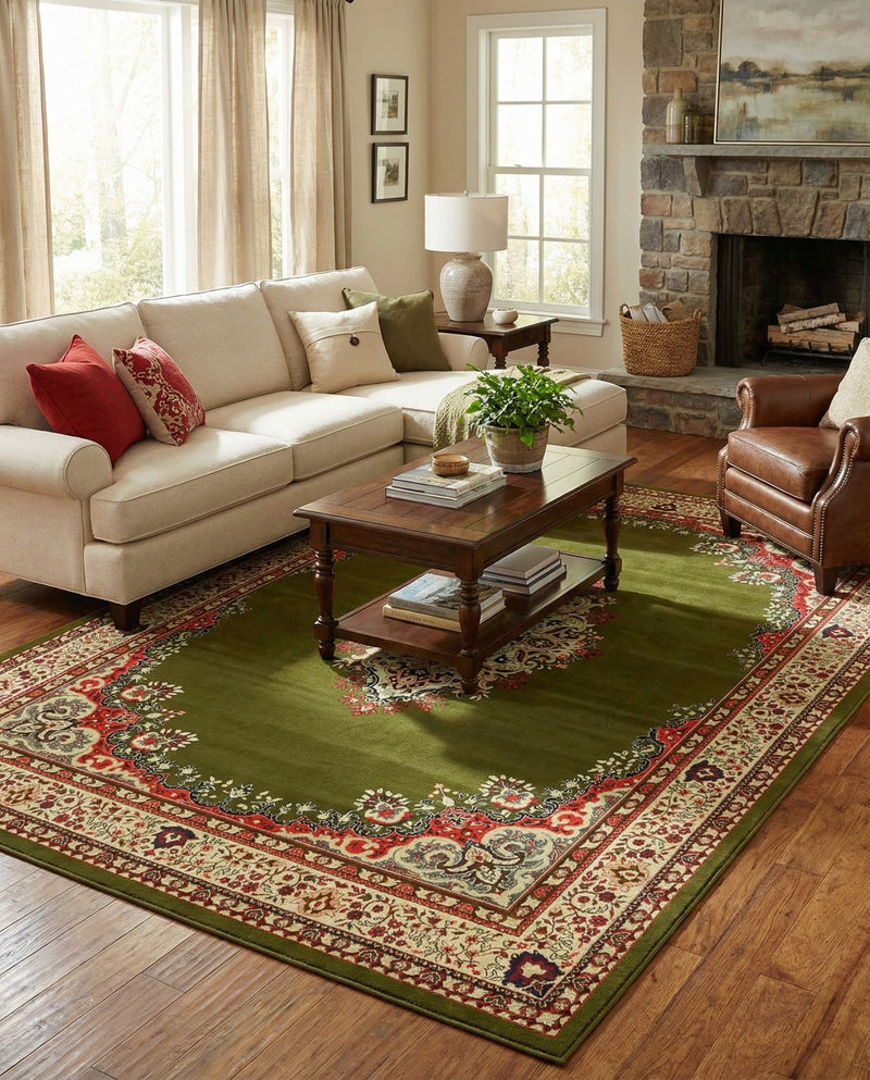 Tabriz Tapestry Collection Area Rug - Azerbaijan (Green) Rectangle Green  lifestyle 9