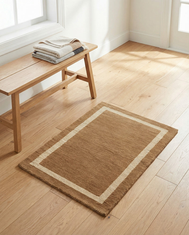 Savannah Borders Wool Collection Area Rug - Chatham Rectangle Latte Brown  lifestyle 59