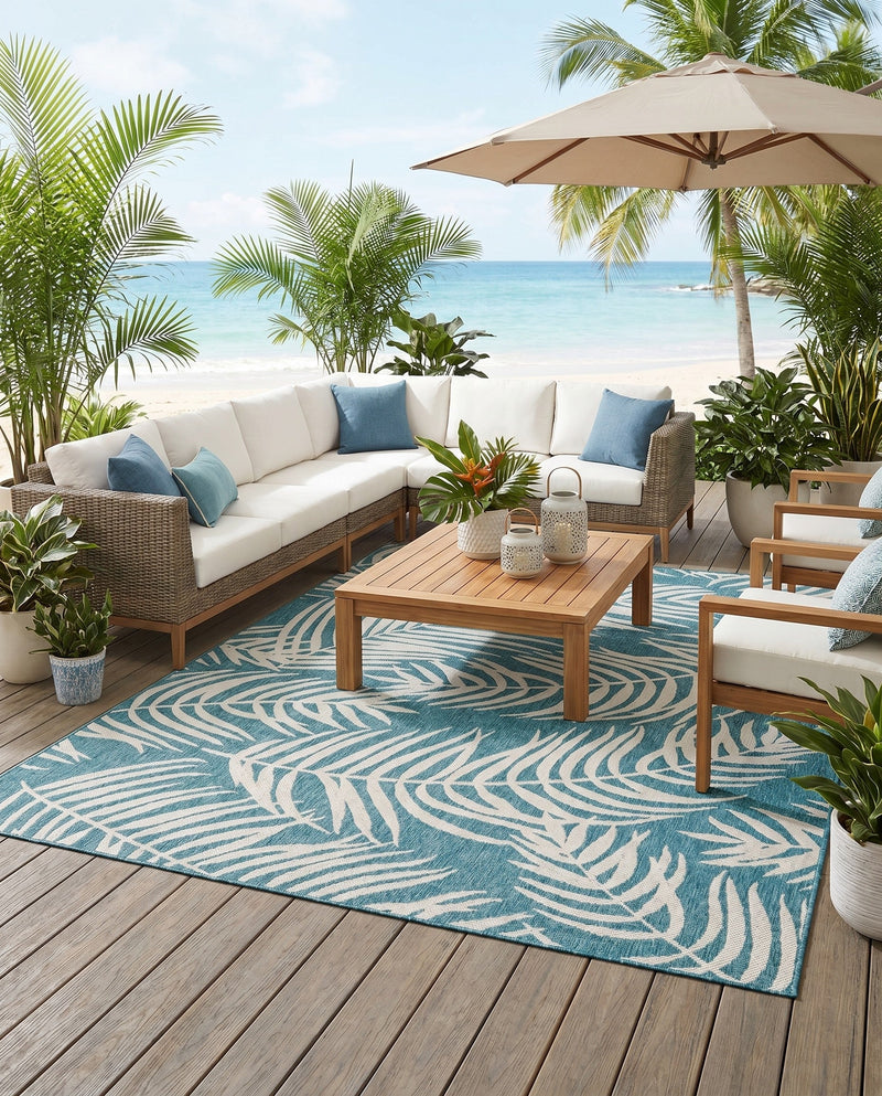 Seaside Blooms Collection Area Rug - Verdure (Light Aqua) Rectangle Light Aqua  lifestyle 25