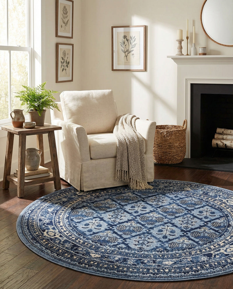 Horizon Collection Area Rug -  Aurora Round Blue  lifestyle 49