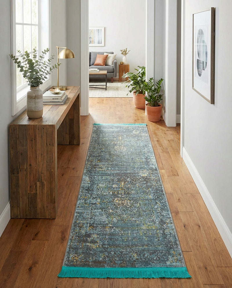 Caribbean Breeze Collection Area Rug -  Martinique Runner Turquoise  lifestyle 61