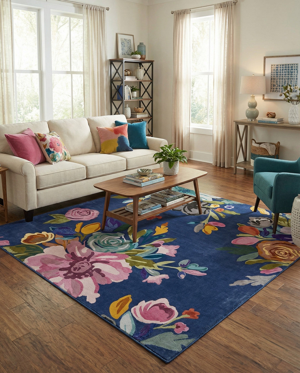 Meadow Breeze Collection Area Rug - Wildflower Square Blue  lifestyle 185