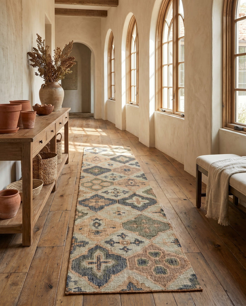 Benares Handwoven Jute Collection Area Rug - Ganges Runner Blue and Green  lifestyle 64