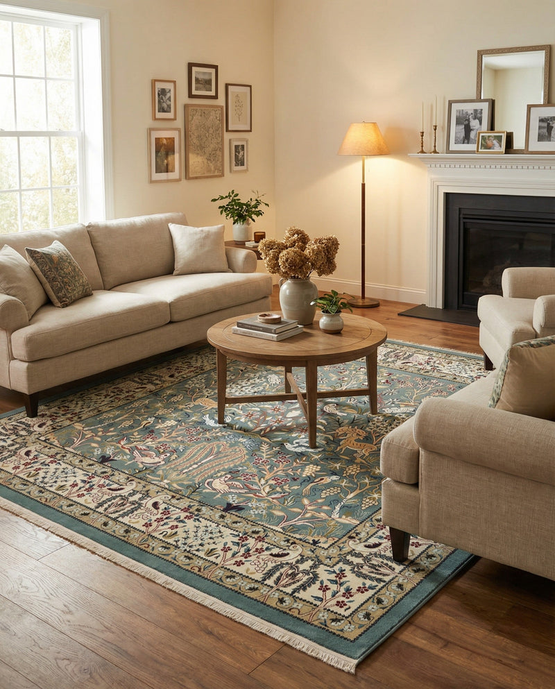 Persian Elegance Collection Area Rug -  Kerman (Blue) Square Blue  lifestyle 46