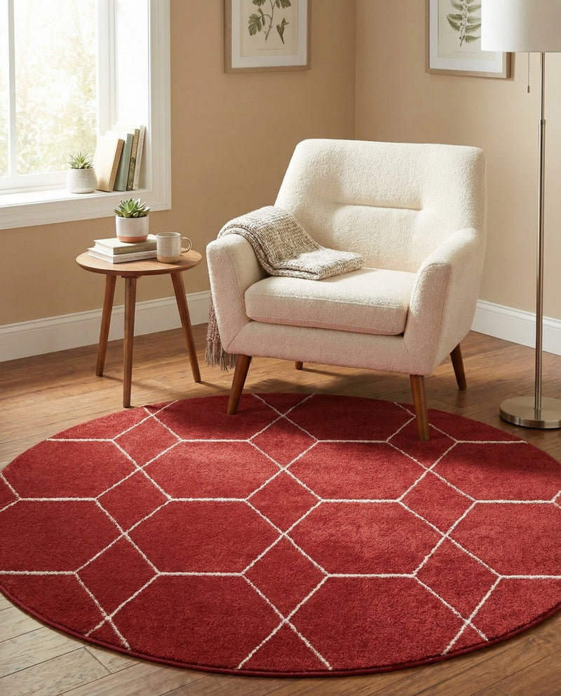 Trellis Mosaic Collection Area Rug - Arborville (Red) Round Red  lifestyle 39