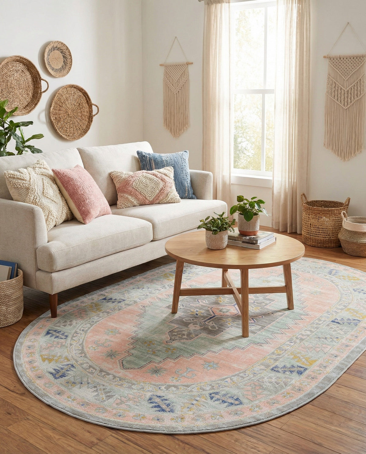 Savannah Series Collection Area Rug -  Augusta (Pink) Oval Pink  lifestyle 107