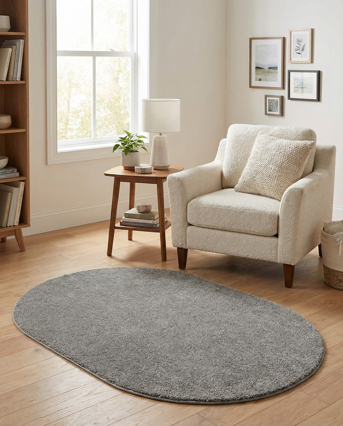 Solid Shag Seaside Collection Area Rug - Azure Cove (Gray) Oval Gray  lifestyle 112