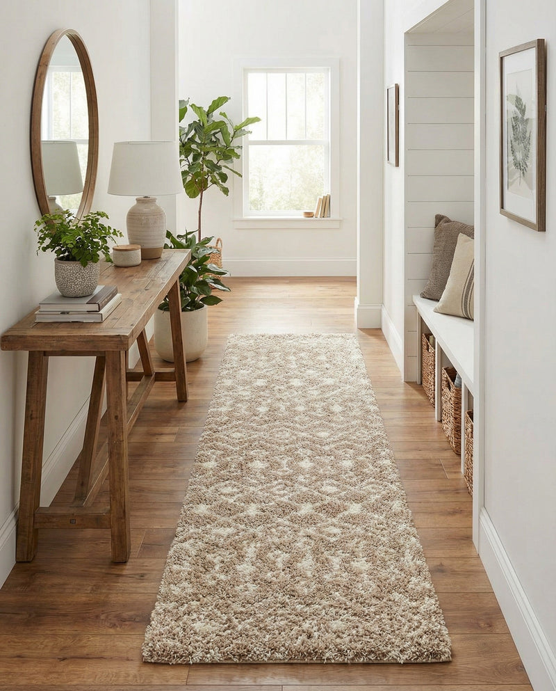 Berber Lattice Shag Collection Area Rug - Atlas (Light Brown) Runner Light Brown  lifestyle 33