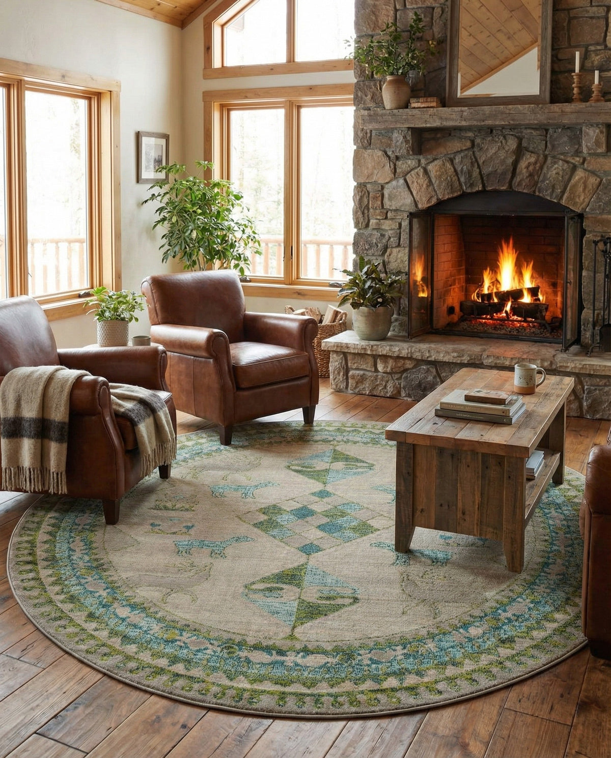 Sedona Vista Collection Area Rug -  Nolina Round Green  lifestyle 111