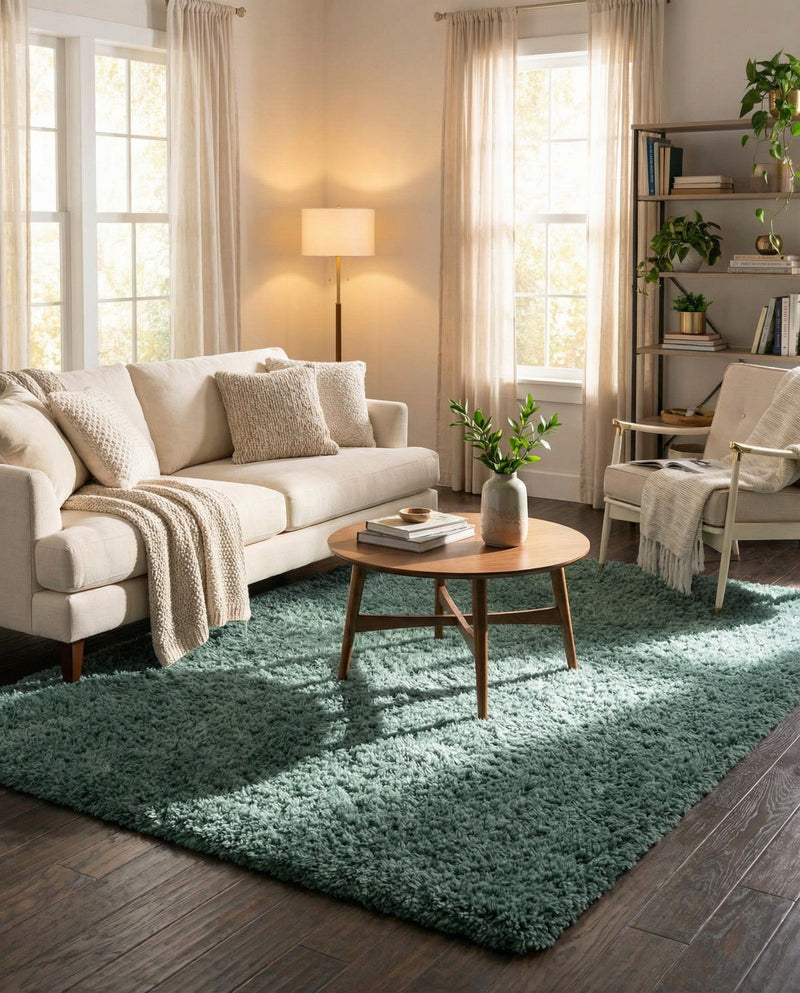 Eternal Plush Oasis Collection Area Rug -  Tranquility (Forest Green) Rectangle Forest Green  lifestyle 9