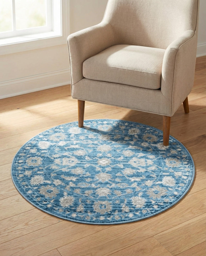 Charleston Elegance Collection Area Rug -  Seaport (Blue) Round Blue  lifestyle 66