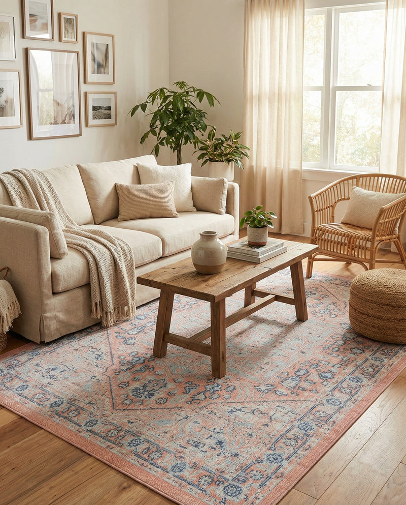 Savannah Series Collection Area Rug - Charleston (Powder Pink) Rectangle Powder Pink  lifestyle 17