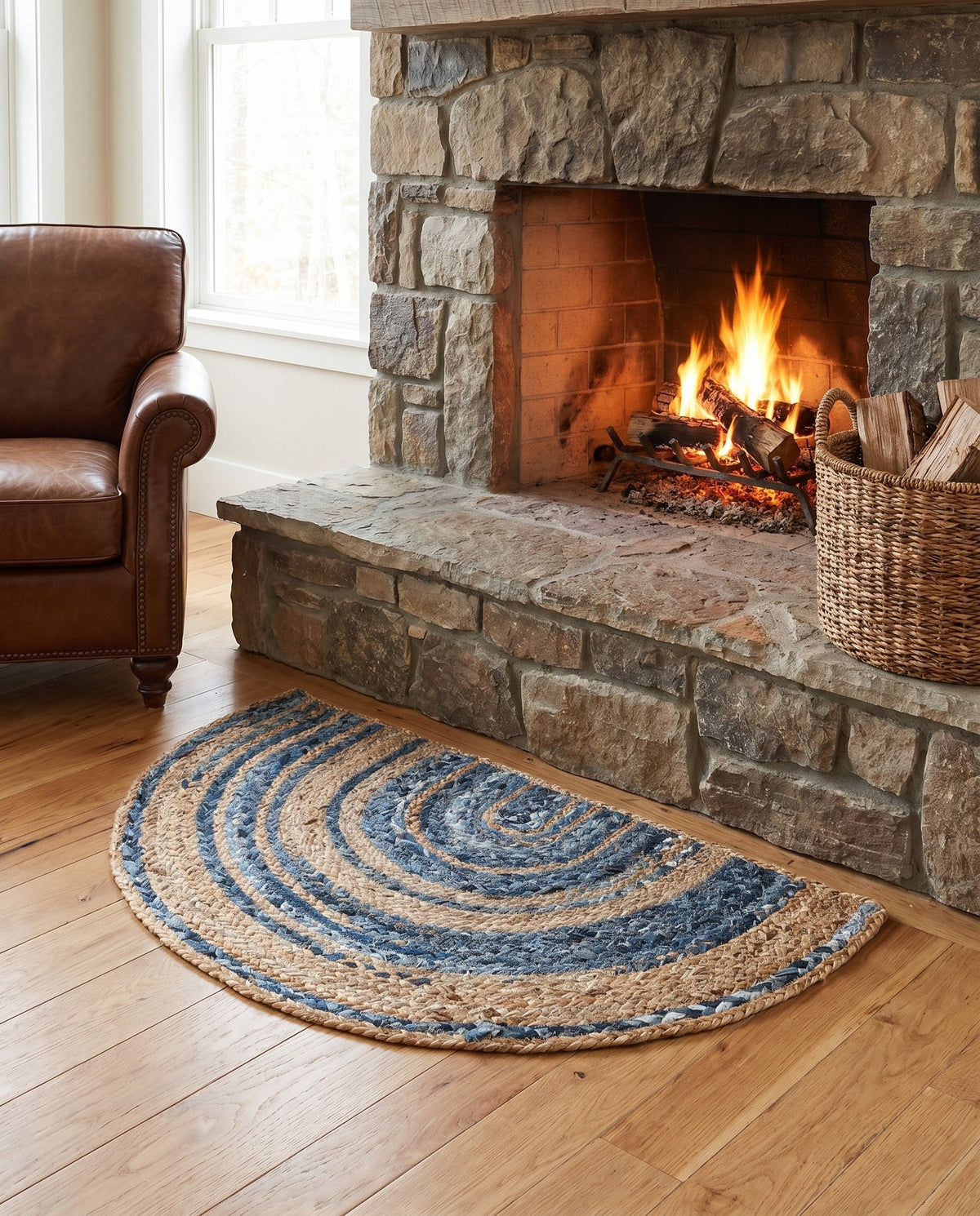 Woven Udaipur Collection Area Rug - Sahara Hearth Blue and Natural  lifestyle 101