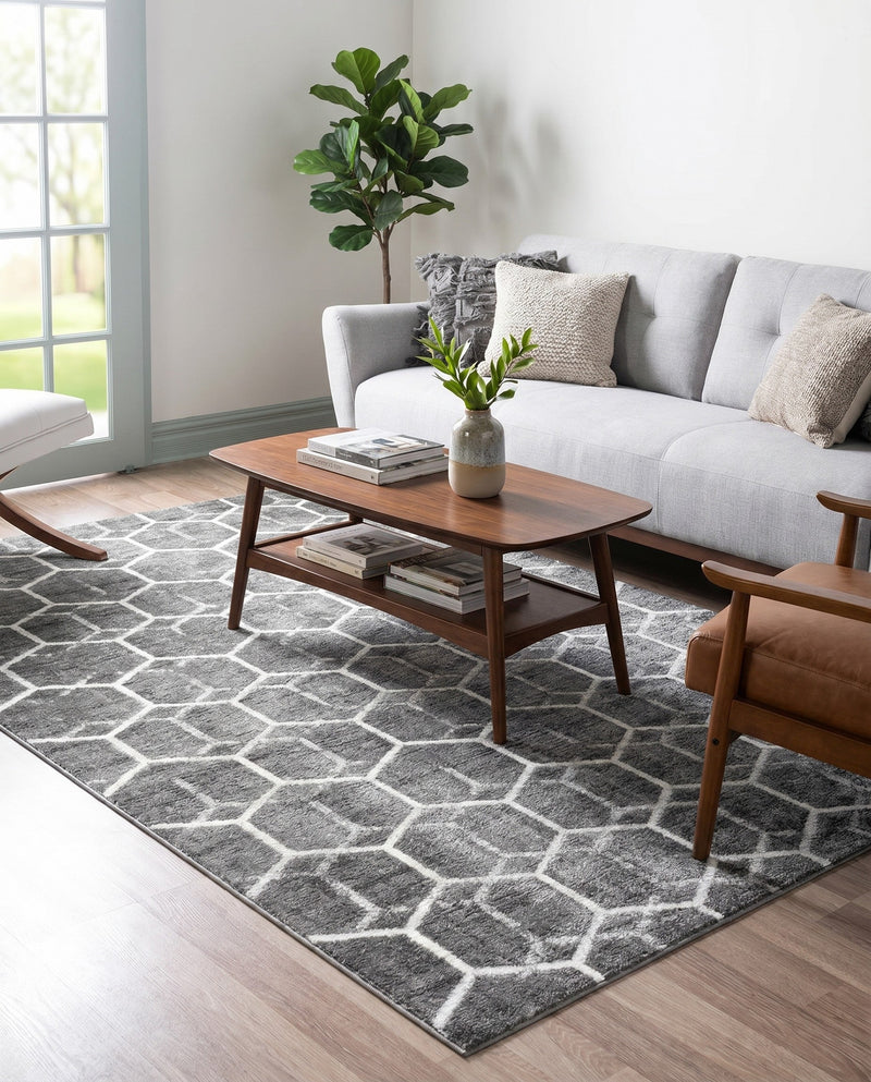 Garden Maze Retreat Collection Area Rug - Hedgegrove Rectangle Grey  lifestyle 17