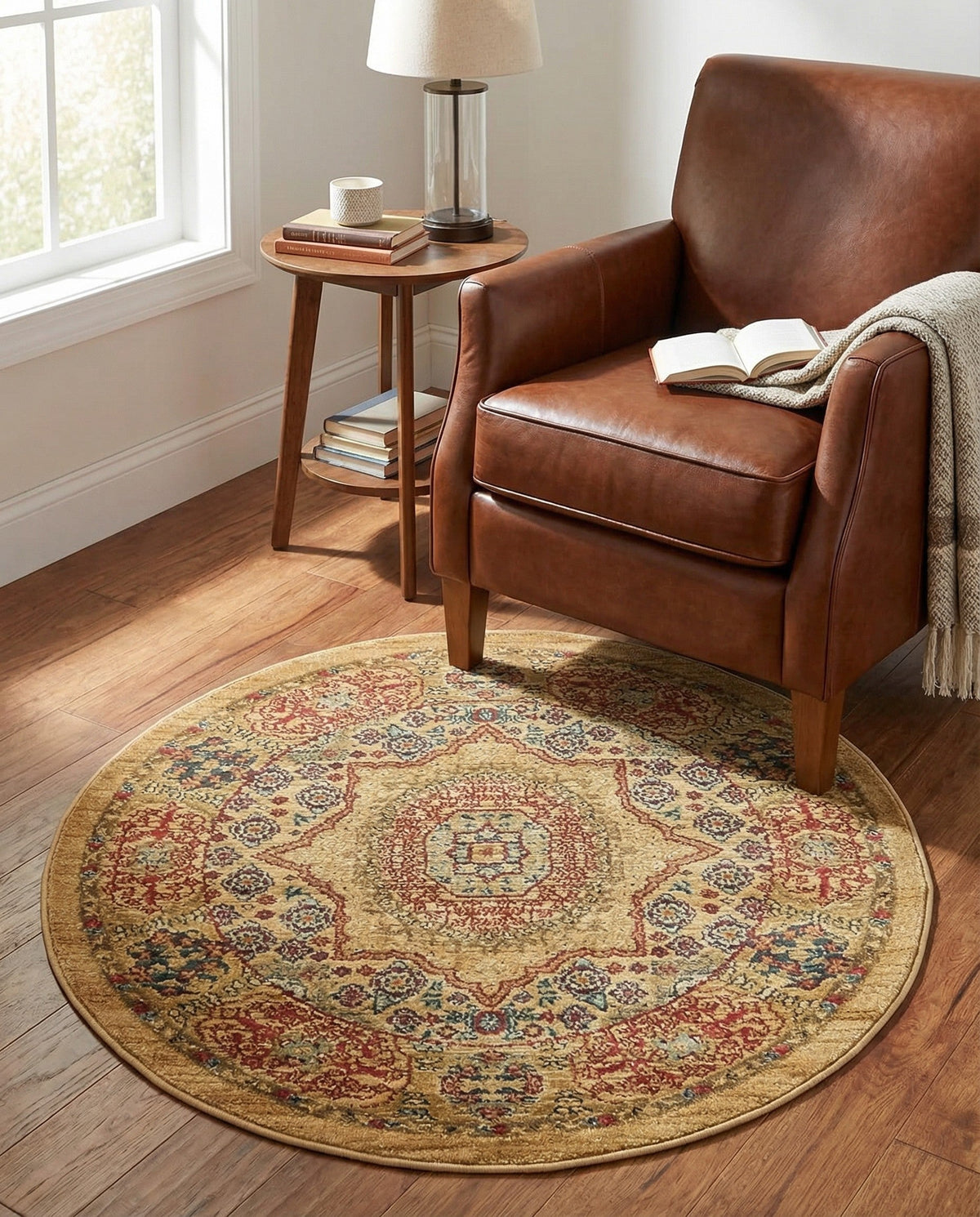 Ottoman Elegance Collection Area Rug -  Ephesus Round Beige  lifestyle 170