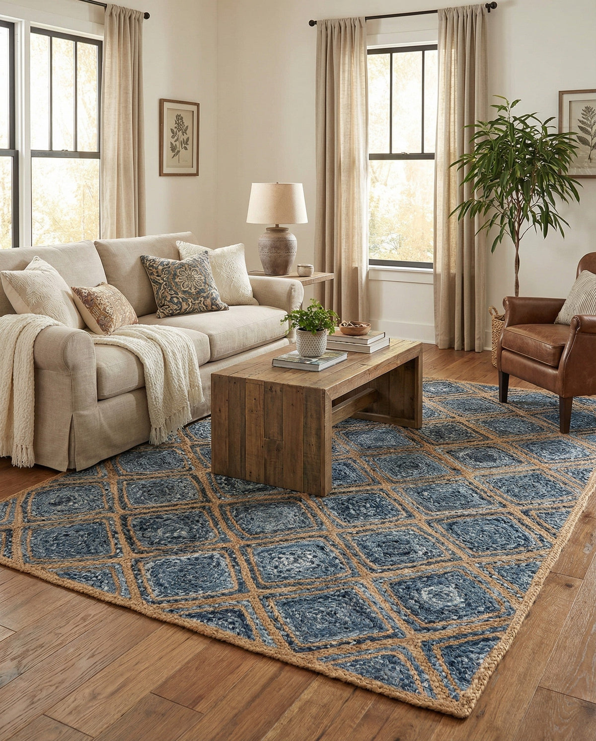 Woven Seaside Jute Collection Area Rug - Marina Rectangle Blue  lifestyle 14