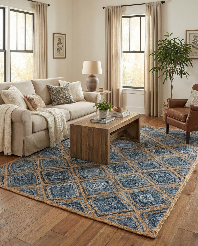 Woven Seaside Jute Collection Area Rug - Marina Rectangle Blue  lifestyle 14