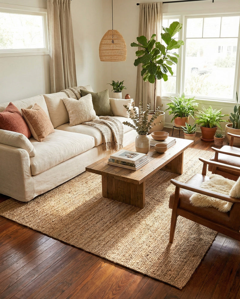 Woven Seaside Jute Collection Area Rug - Savannah (Natural) Rectangle Natural  lifestyle 13