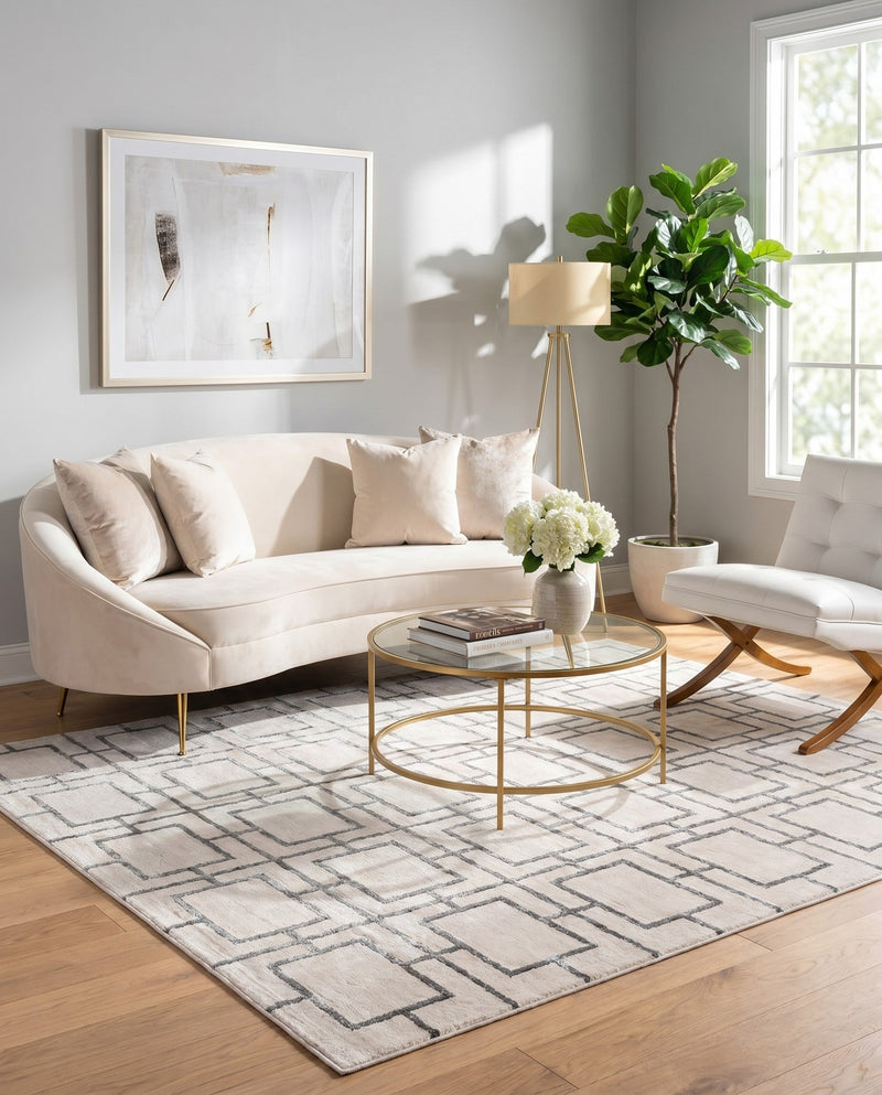 Hollywood Luxe Collection Area Rug -  Beverly (White Silver) Square White Silver  lifestyle 53