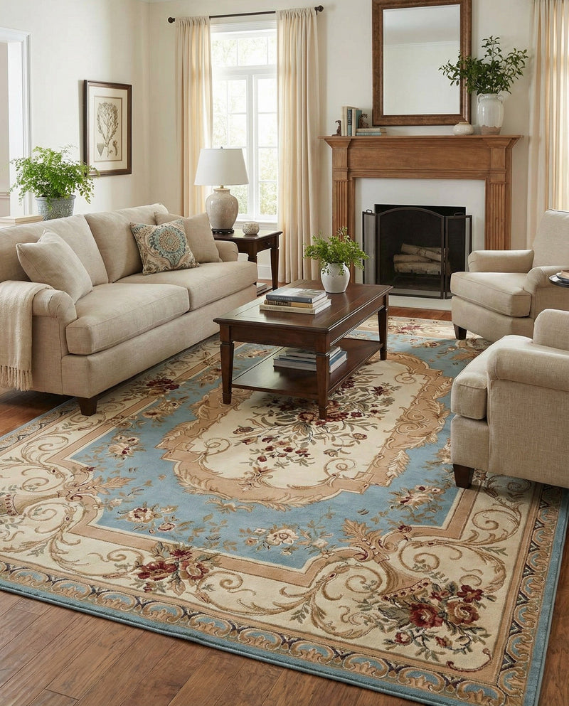 Versailles Elegance Collection Area Rug -  Louveciennes (Light Blue) Rectangle Light Blue  lifestyle 25