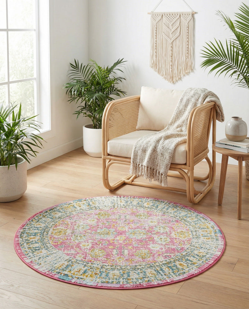 Arcadia Rugs Collection Area Rug -  Shangri-La Round Pink  lifestyle 63