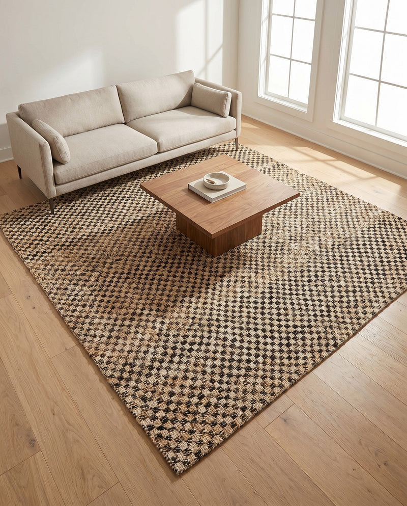 Plaid Savannah Collection Area Rug - Charleston Square Black and Natural  lifestyle 34