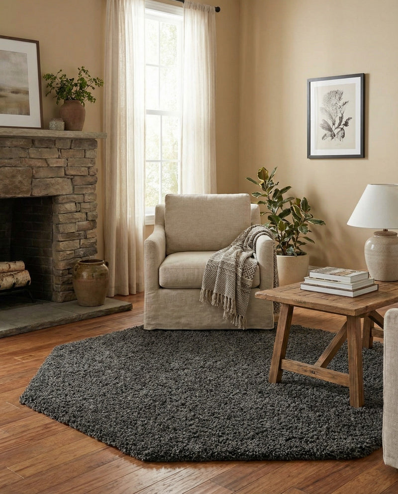 Plush Oasis Collection Area Rug - Serenity (Graphite Gray) Octagon Graphite Gray  lifestyle 32