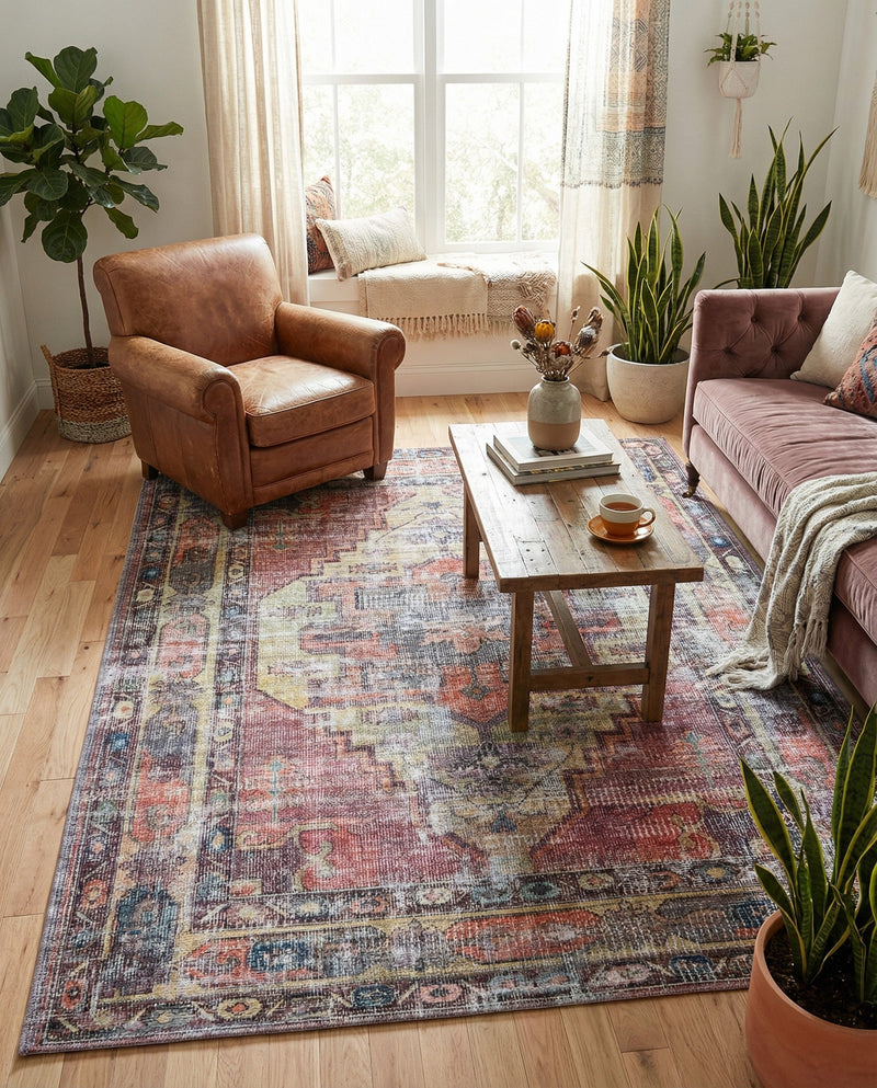 Zahara Oasis Collection Area Rug -  Rabat Rectangle Yellow Pink  lifestyle 21