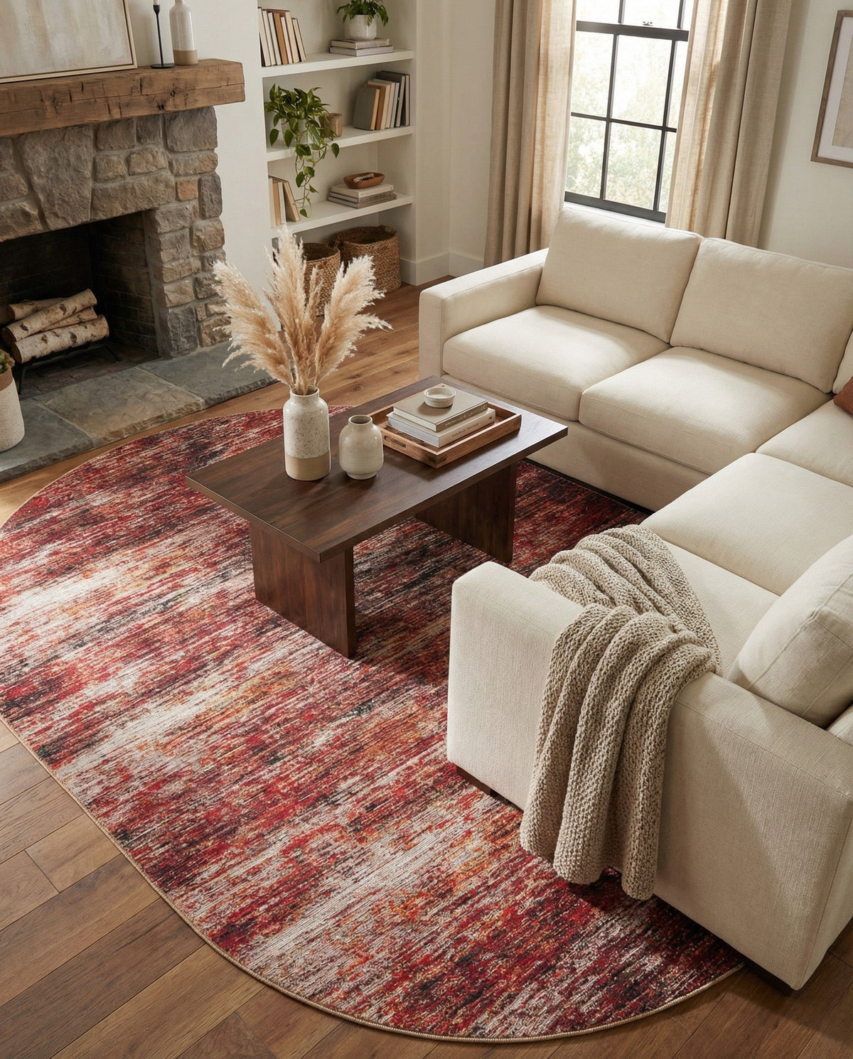 Sahara Essence Collection Area Rug - Oasis (Rust Red) Oval Rust Red  lifestyle 88