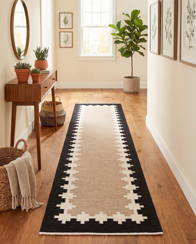 Caspian Wool Collection Area Rug - Baku Runner Black and Gray  lifestyle 43