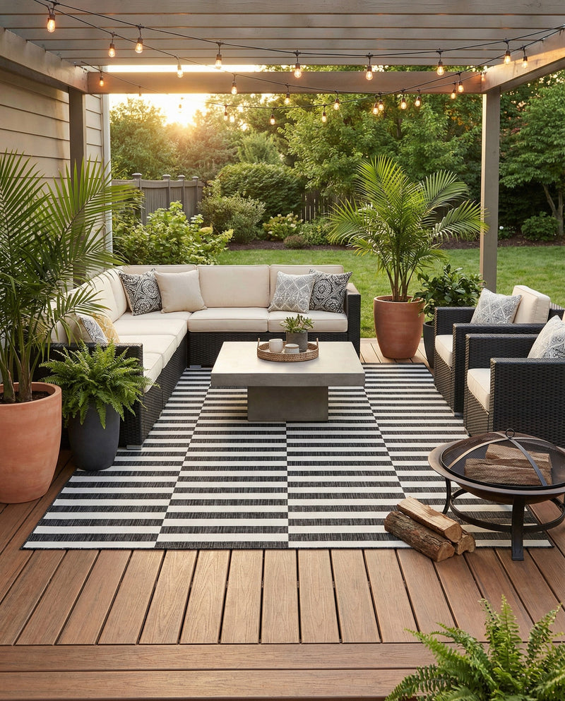 Seaside Stripes Collection Area Rug - Cabana (Charcoal) Rectangle Charcoal  lifestyle 10