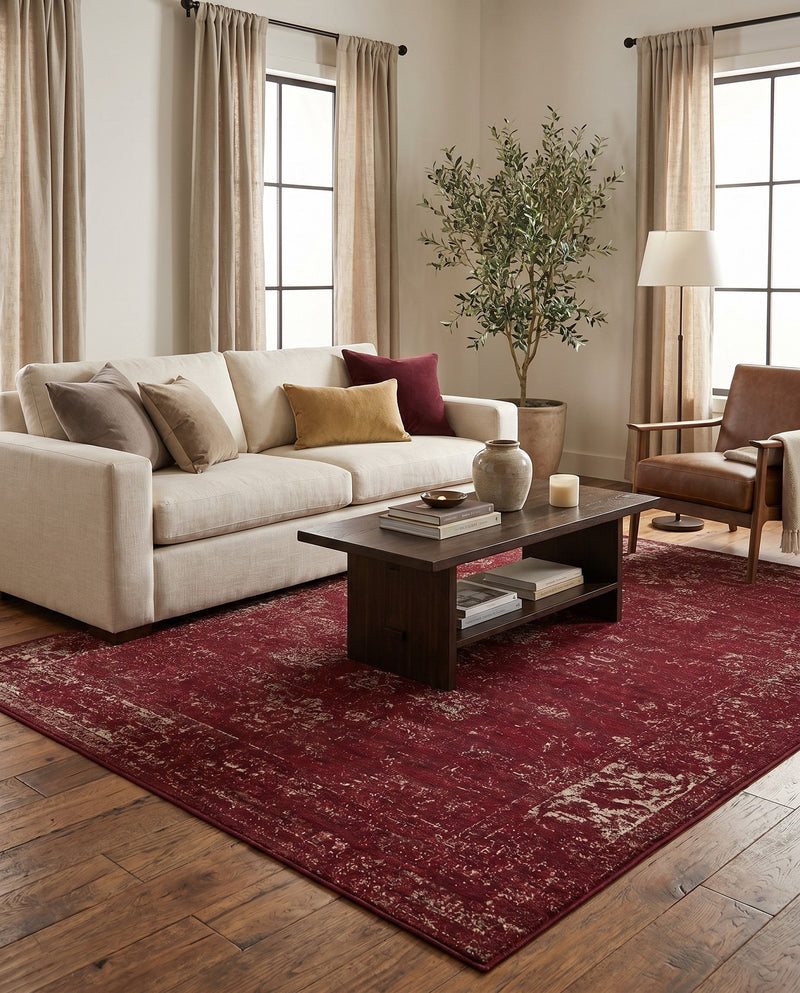 Riviera Elegance Collection Area Rug - Antibes (Burgundy) Rectangle Burgundy  lifestyle 36