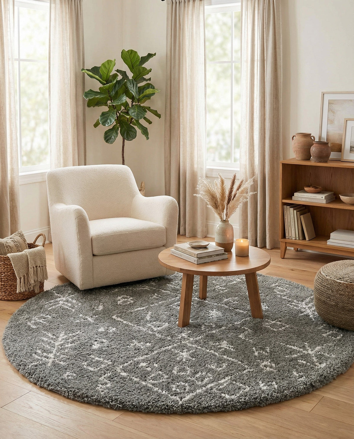 Casablanca Comfort Collection Area Rug - Sahara Round Gray  lifestyle 80