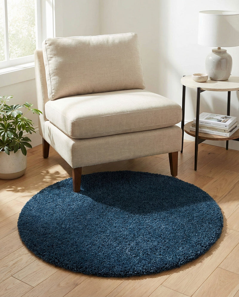 Plush Oasis Collection Area Rug - Serenity (Sapphire Blue) Round Sapphire Blue  lifestyle 44