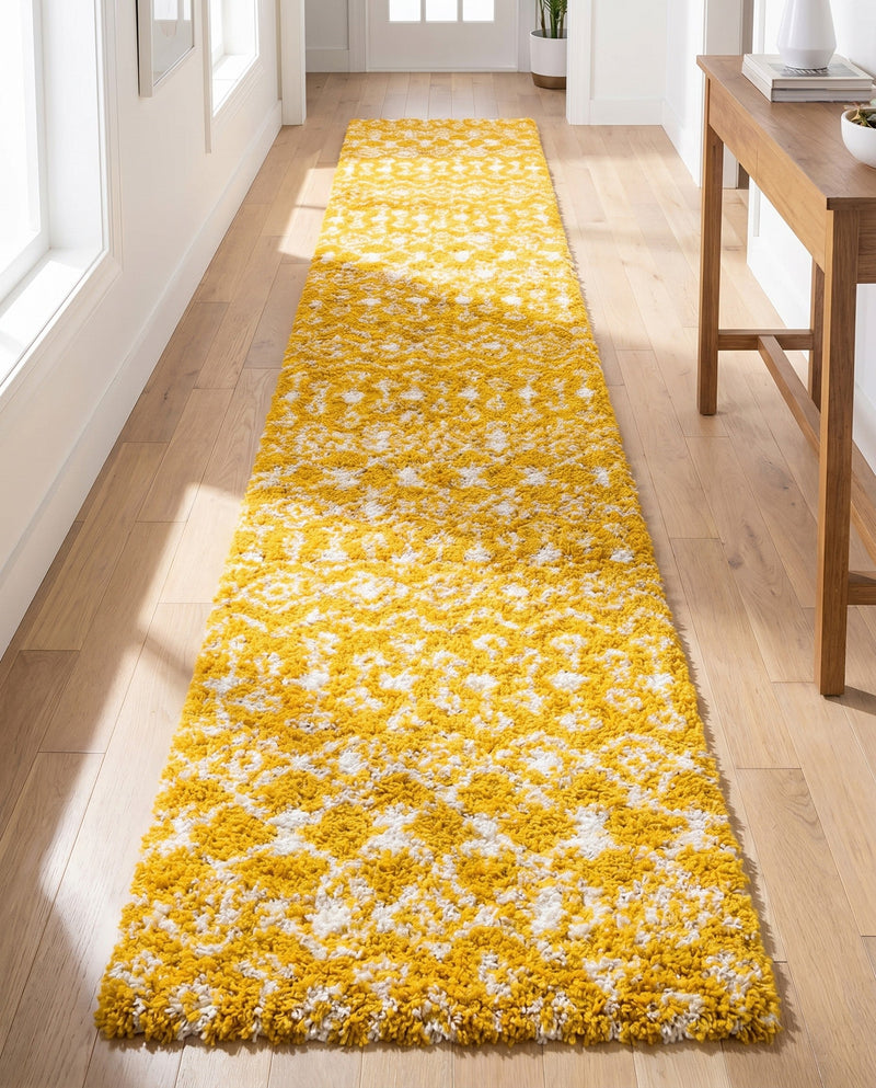 Berber Lattice Shag Collection Area Rug - Atlas (Yellow) Runner Yellow  lifestyle 49
