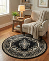 Tabriz Tapestry Collection Area Rug - Azerbaijan (Black) Round Black  lifestyle 70