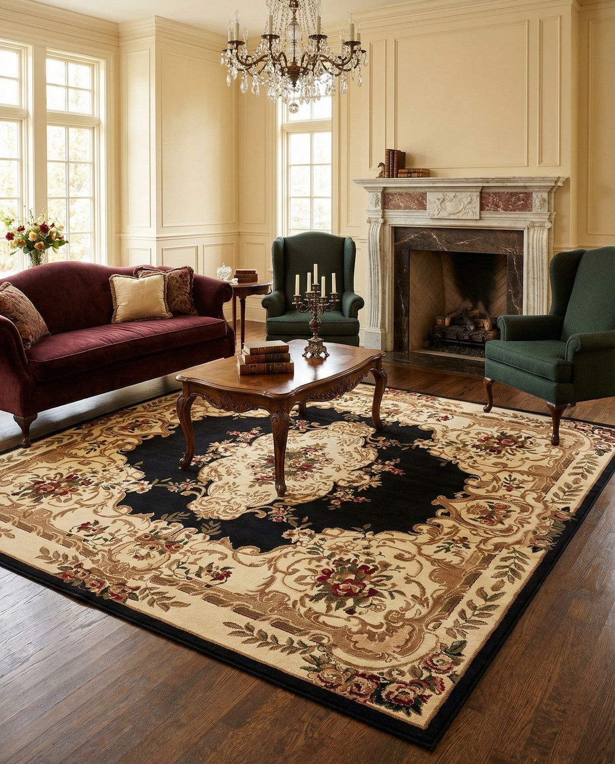 Versailles Elegance Collection Area Rug -  Vincennes Square Black  lifestyle 137