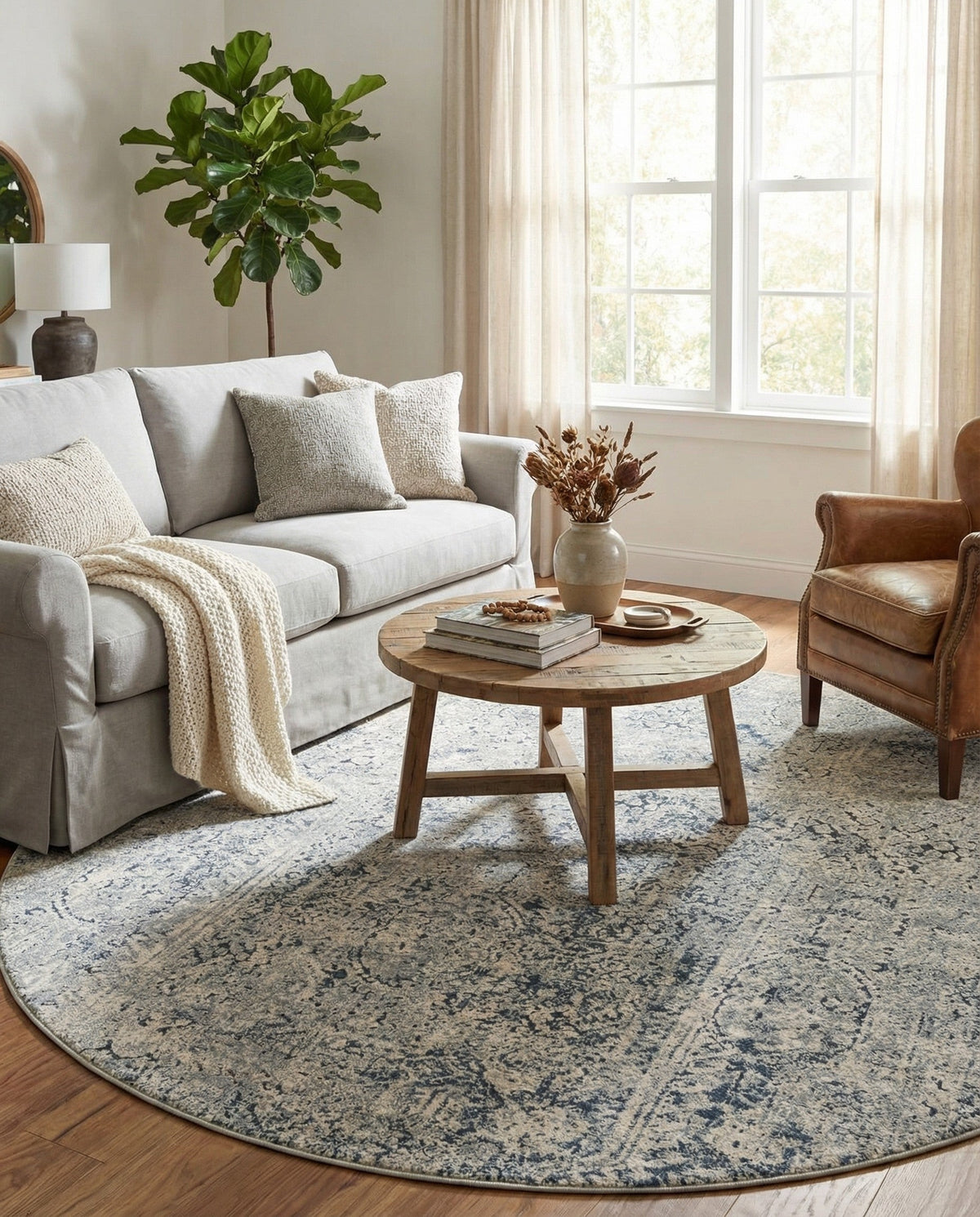 Coastal Manor Collection Area Rug -  Wavecrest Round Gray  lifestyle 137
