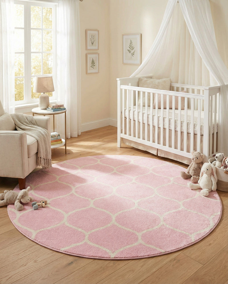 Trellis Mosaic Collection Area Rug -  Pergolatown (Light Pink) Round Light Pink  lifestyle 59