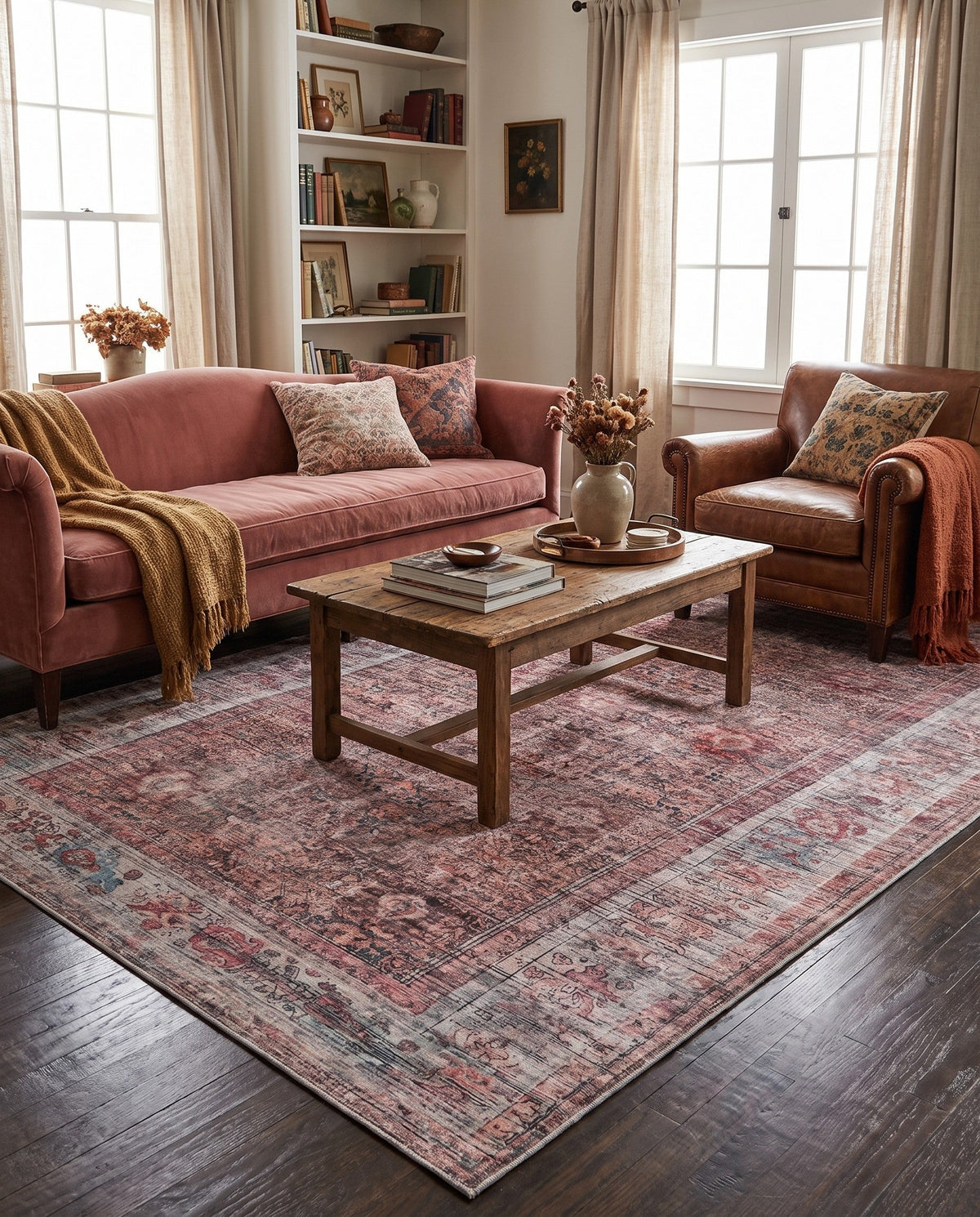 Vintage Memories Collection Area Rug -  Reverie Rectangle Rust Red and Brown  lifestyle 11