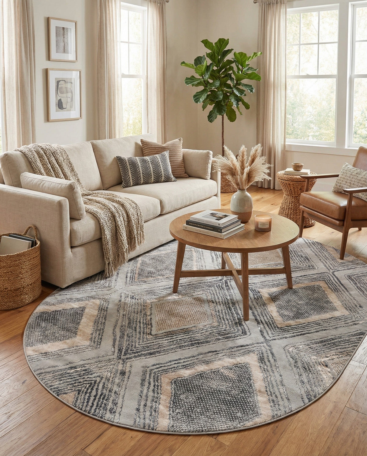 Aegean Elegance Collection Area Rug -  Rhodes Oval Gray Cream  lifestyle 86