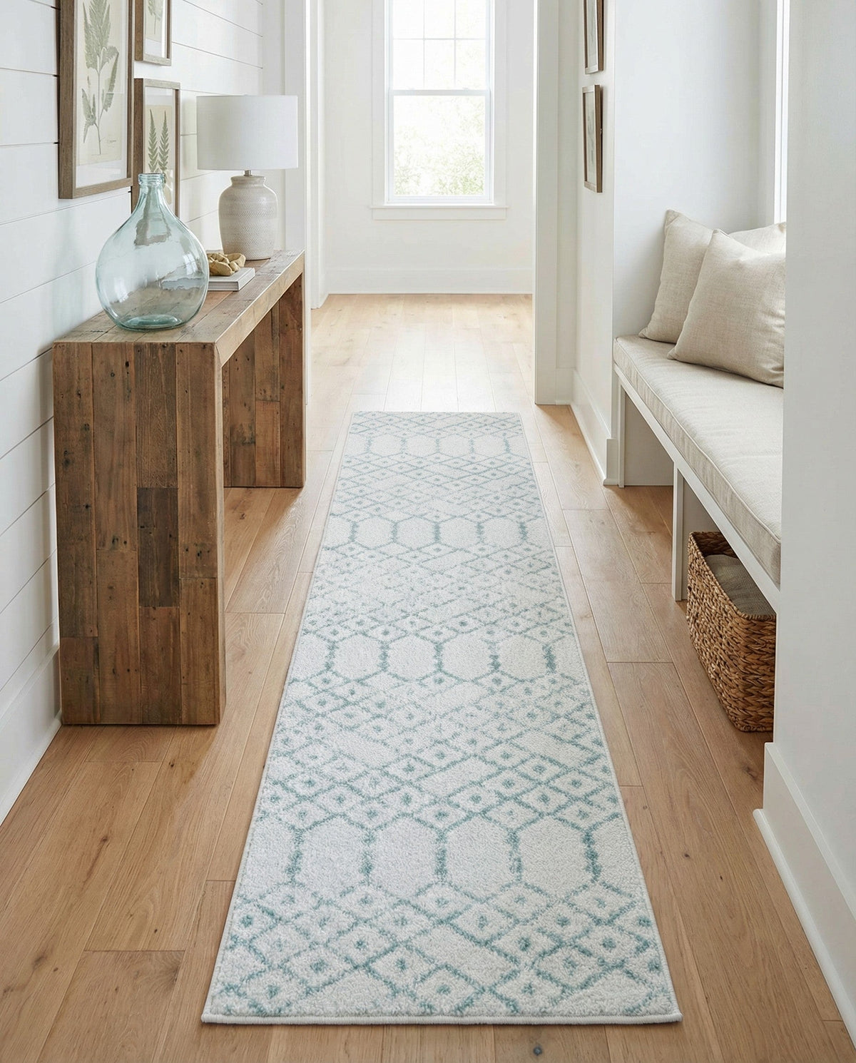 Marrakesh Lattice Collection Area Rug - Casablanca (Ivory Aqua) Runner Ivory Aqua  lifestyle 89