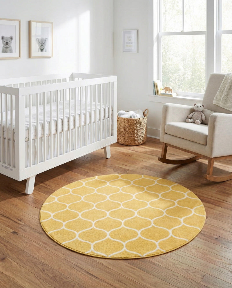 Trellis Mosaic Collection Area Rug -  Pergolatown (Yellow) Round Yellow  lifestyle 48