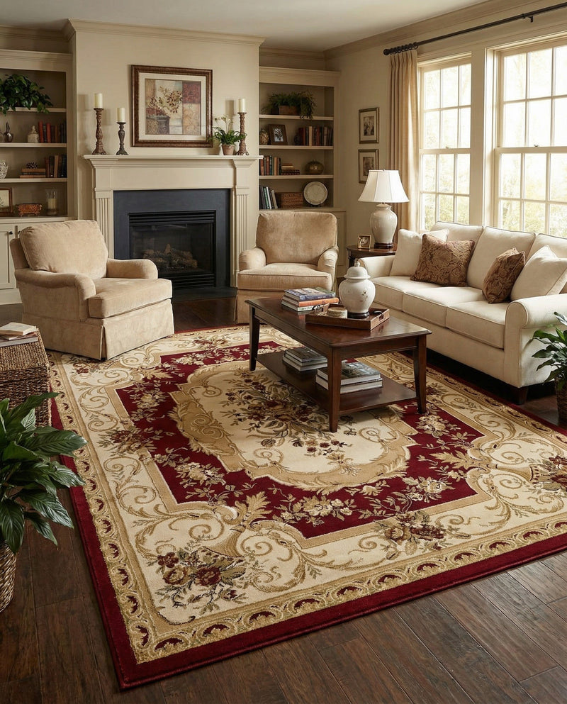 Versailles Elegance Collection Area Rug -  Louveciennes (Red) Rectangle Red  lifestyle 9